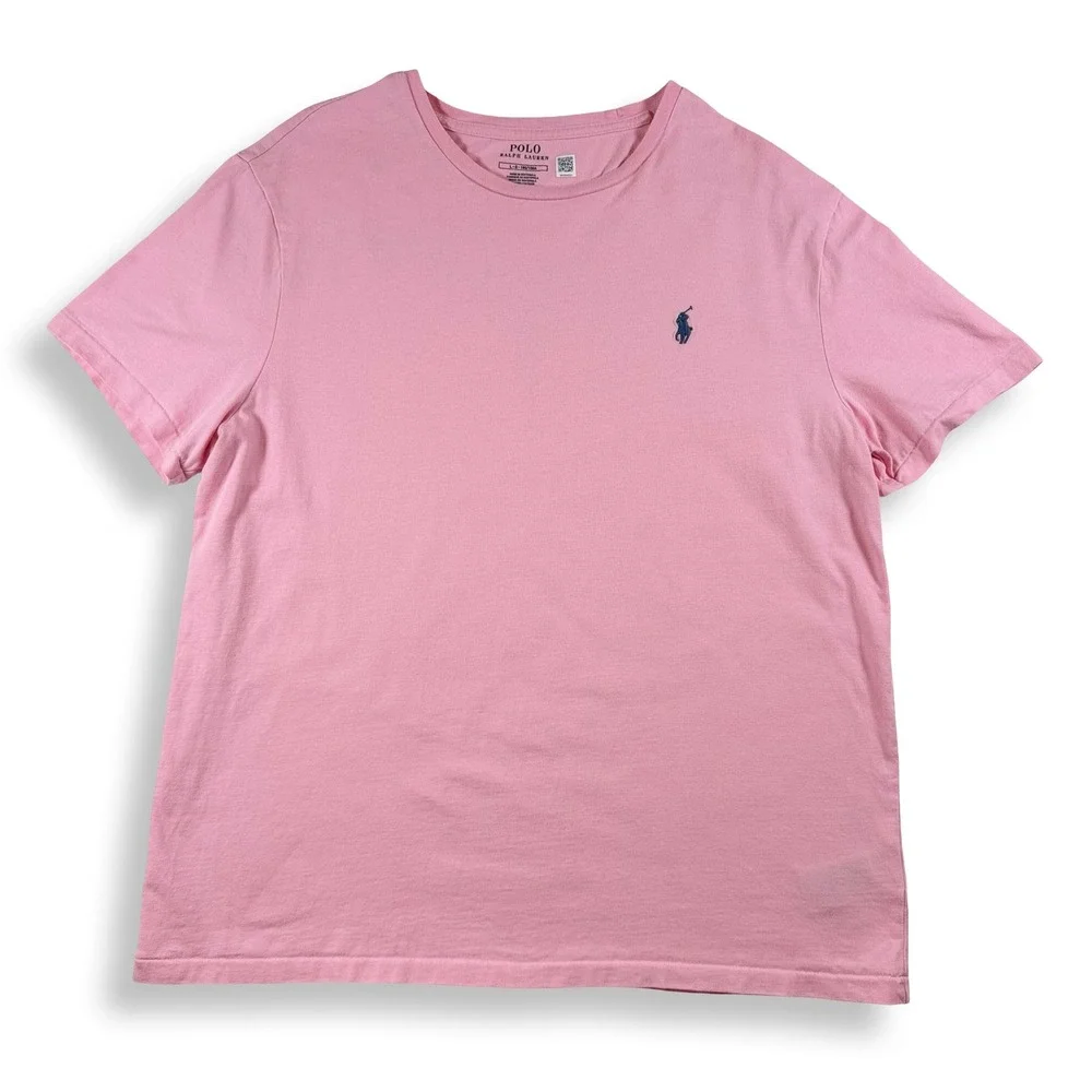 Polo Ralph Lauren Mens Large Pink Cotton Short Sleeve Crewneck Pony Logo T-Shirt